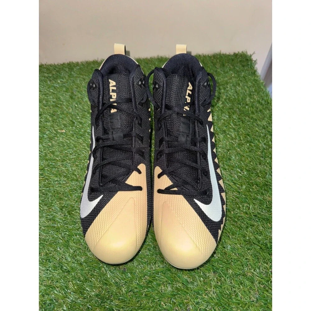 Men's 12 Nike Alpha Menace Pro Mid PE Football Cleats Black Gold AJ6604-002 NFL